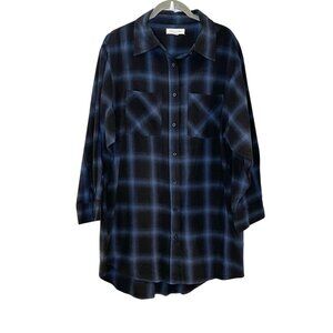 Basin and Range Women Blue Black Plaid Flannel Button Down Shirt Dress Fall S